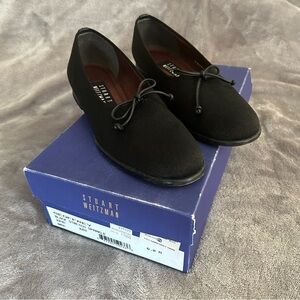 Vintage Y2K Retro Stuart Weitzman Black Ballet Flat Satin Bow Size 6 In Box